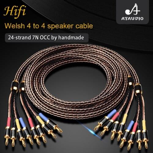 ATAUDIO Hifi 4 Points 4 Speaker Cable High Quality OCC Speaker Wire With Carbon Fiber Banana Plug