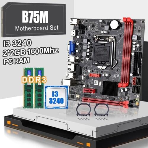 B75M Desktop Motherboard Set LGA1155 With intel i3 3240 Processor Dual Core 3.4GHz And DDR3 2GB 1600MHz PC RAM*2 VGA HDMI USB3.0