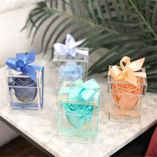 Custom Logo Printing Available Home Decoration Mini Clear Acrylic Rose Flower Display Box