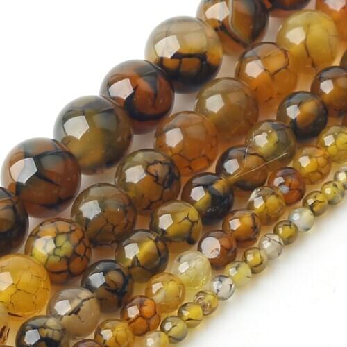 Wholesale Natural Yellow Dragon Veins Agates Stone Beads For Jewelry Making DIY Bracelet Necklace 4/6/8/10/12 mm Strand 15