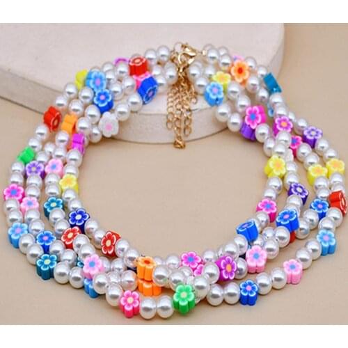 Harajuku MultiColor Rainbow Beaded Chain Pearl Choker Y2K Trendy Fashion Korean Flower Irregular Pendant Necklace For Jewelry