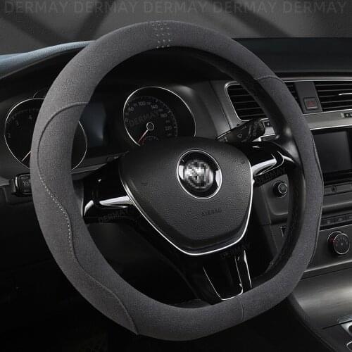 D Shape Car Steering Wheel Cover Leather Suede Cow for Geely Atlas Emgrand EC7 Coolray VW Golf 7 Hyundai Santa fe 2014-2020
