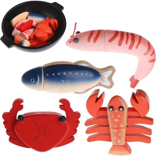 Wooden Cutting Sea Food Chopping Pretend Play Educational Toy Gift For Kid Baby C5AF