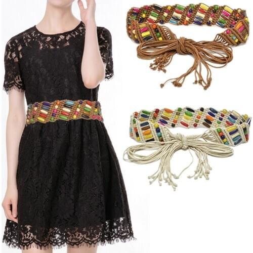 Desinger 2020 New Fashion Retro Color Wooden Beads Handmade Wax Rope Woven Decorative Belt Ethnic Wind Wooden Beads Waist Chain
