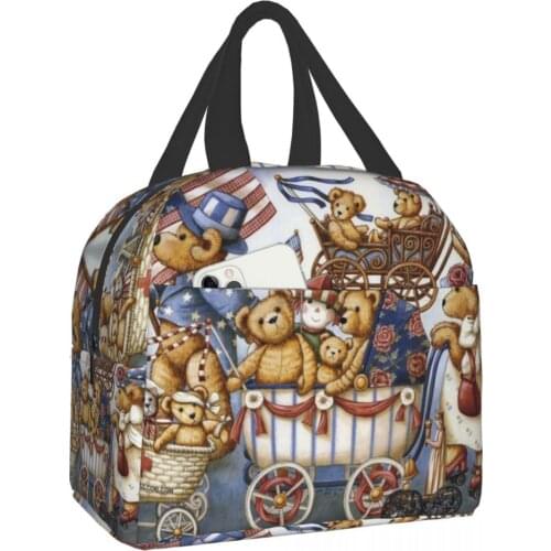 Teddy Bear Functional Pattern Cooler Lunch Box Teddy Bear Portable Lunch Bag Thermal Food Picnic Lunch Bags For Women Kids