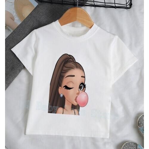 New Girls Clothes Cartoon Ariana Grande Cool Kawaii T Shirt Girl Casual Fashion Crew Neck Kids Tshirt Short Sleeve Boys Tshirts