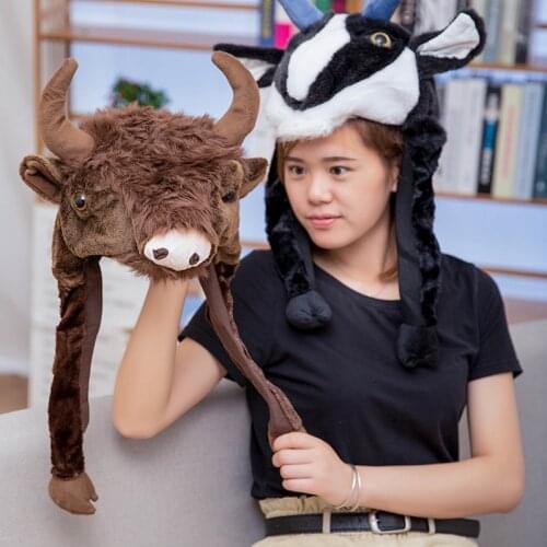 Simulated Antelope&Cattle Hats Plush Toys Stuffed Soft Kawaii Lifelike Animals Pillow Doll For Kids Girls Friends Birthday Gifts