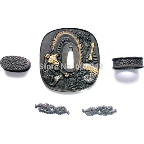 Forged Tsuba Fitting Set Alloy accessory For Saber Blade Samurai Sword Katana Monster On
