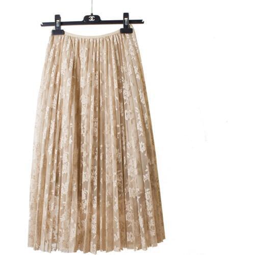 Lace hook flower skirt pleated petticoat spring and autumn medium long underskirt elastic waist all match basic half slip