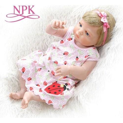 NPK 56CM bebe doll reborn baby girl blonde hair newborn victoria full body silicone Bath toy soft real touch waterproof