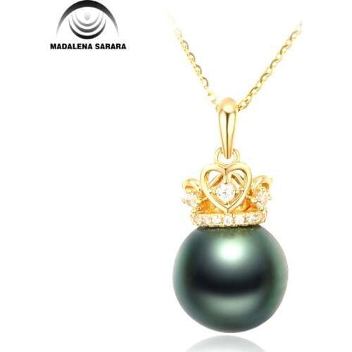 MADALENA SARARA 9mm AAA Saltwater Pearl Necklace Tahitian Black Pearl Bead Choker Necklace Natural Color With Pure 18k gold