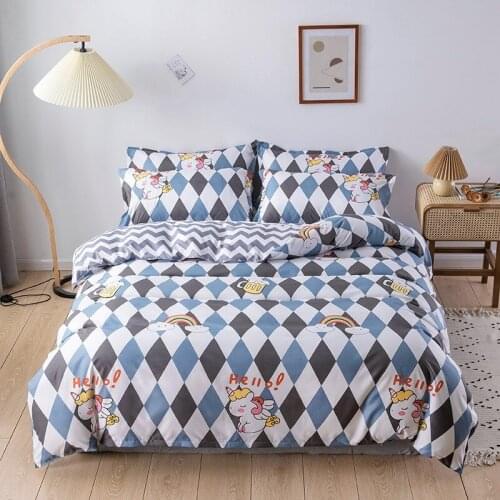 Fashion Diamond Lattice Bedding Set Simple Feather Duvet Cover Sheet Set With Pillowcase Set Full Queen Size Kids Bedclothes