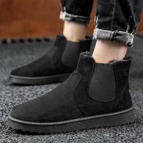 Men Winter Boots High top Sneakers Warm Fur Shoes leather Casual Men Ankle Boots plush snow boots men Black gray Footwear