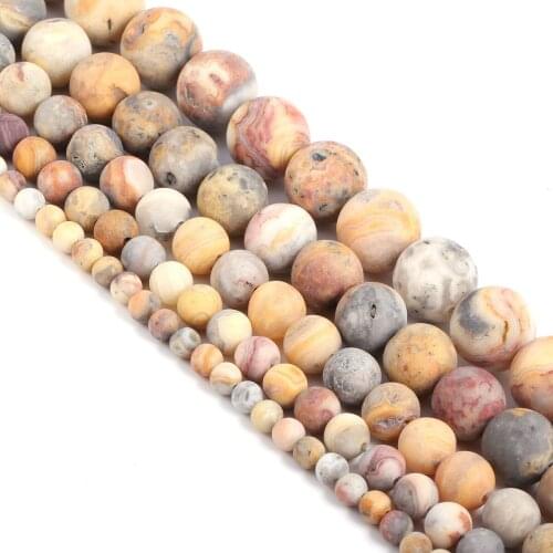 Natural Stone Matte Crazy Lace Agates Round Loose Beads 15'' Strand 4 6 8 10 12mm for Jewelry Making DIY Bracelet Necklace