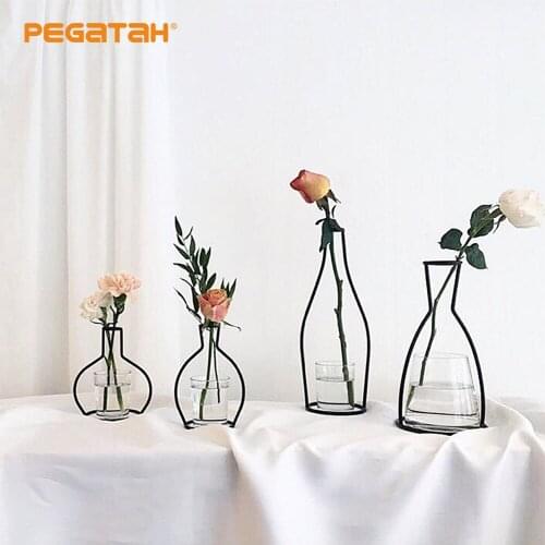 New Retro Iron Line Flowers Vases Simplicity Nordic Table Abstract Creative Ornaments and flowers Stand 5 Shapes Home Decoration