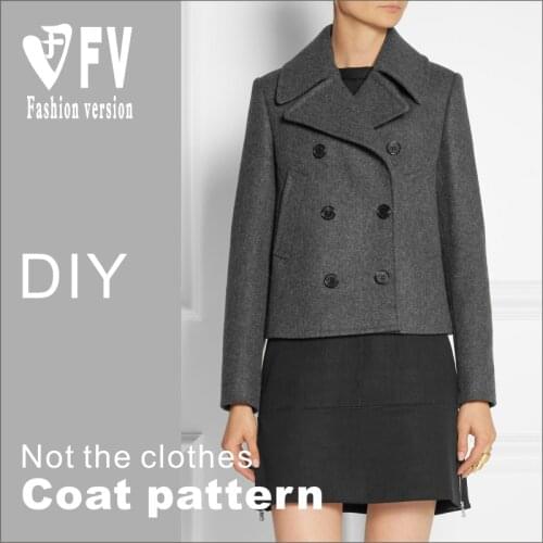 Garment pattern womens short double-breasted large lapel coat finished product 1:1 cutting drawing BWT-18