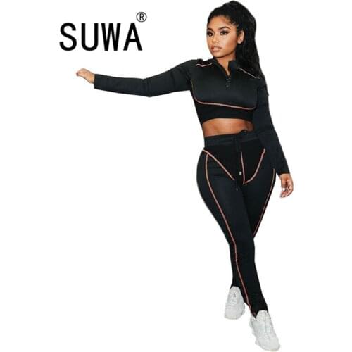 Sexy Fitness Wear Jogger Suit Women Two Piece Pants Set Long Sleeve Crop Top High Waist Sporty Trousers Yoga Casual Outfits