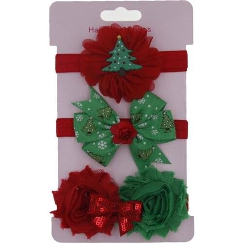 Nishine 3pcs/lot Cartoon Flower Bows Headband for Baby Girls Christmas Headwear Holiday Gifts Photo Props Hair Accessories