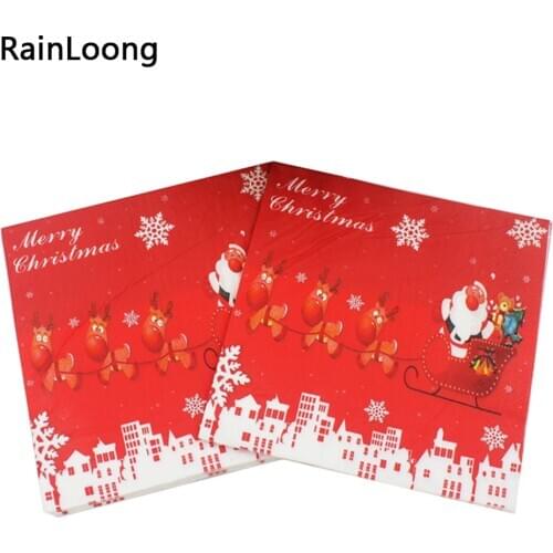 [RainLoong] Santa Napkins Christmas Festive & Party Supplies Tissue Paper Napkins Decoration Servilleta 33*33cm 1pack