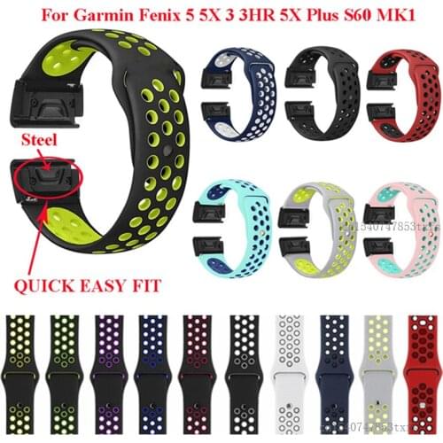 22MM 26MM Silicone Watch Band Easy Quick Fit Strap for Garmin Fenix 3 3HR/Fenix 5X/Fenix 5X Plus/S60/D2/MK1/Fenix 5/Fenix 5 Plus