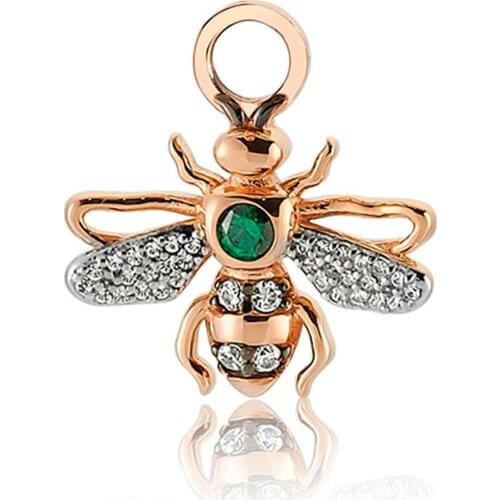 Valori Jewels Quin Bee, Zirconia White And Green Gemstone, Rose Gold Plated, Sterling Silver Earring Charm