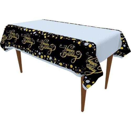 1pcs Black Gold Happy Birthday Tablecloths Party Tableware Sets Tablecloth Cups Plates Napkin Wedding Anniversary Party Supplies