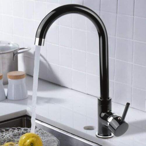 Black Kitchen Faucet Hot and Cold Water Deck Mounted 360 Rotate Kitchen Faucet Spout Single Handle Brass Water Taps HWC