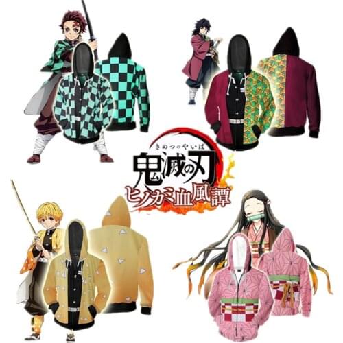 Anime Demon Slayer Cosplay Kamado Tanjirou 3D Zipper Hoodie Sweatshirt Jacket Pullover Coat Autumn Winter Spring Clothes