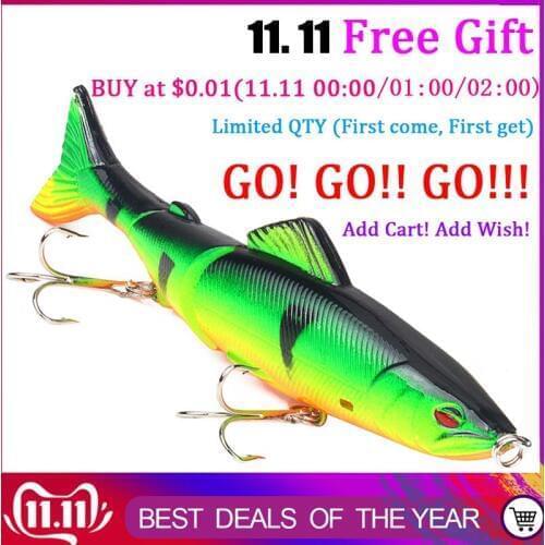 13cm 18.5g Sinking Wobblers 3 Segments Minnow Fishing Lure Artificial Hard Bait Bass Wobblers Lures Crankbait Pike Treble Hooks
