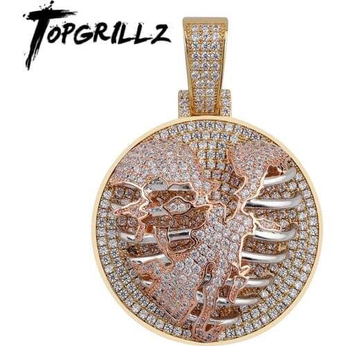 TOPGRILLZ Skeleton Heart Iced Out Pendant Necklace With Tennis Chain Gold Color High Quality Hip Hop Fashion Charm Jewelry Gift