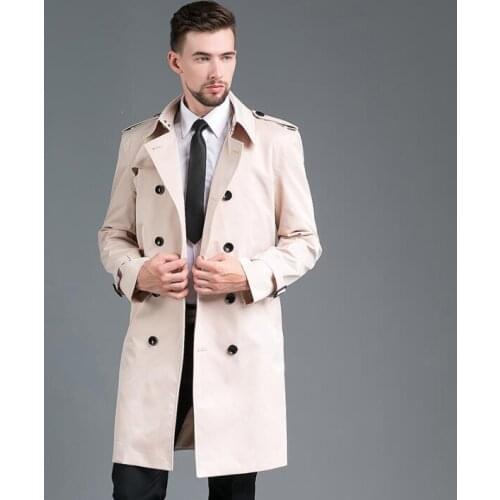 Mens trench coats man sobretudo masculino beige medium length casual clothes slim overcoat long sleeve new designer wholesale