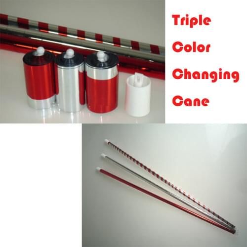1 set Triple Color Changing Cane(Bright Red,Bright Silver and Red,Silver) Magic Tricks Stage Magic Cane To Silk Illusion Gimmick