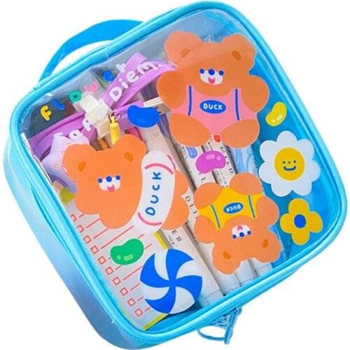 Waterproof Portable Toiletry Clear Makeup Cosmetic Bag Cartoon Bear Print Transparent Travel Zippered Storage Pouch Organizer
