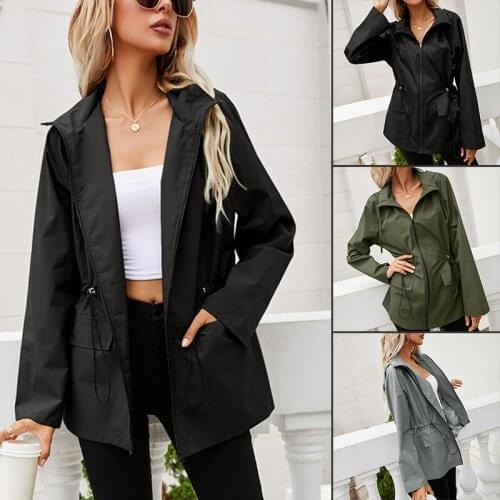 Womens Hooded Jacket Coat Waterproof Lightweight Soft Shell Windbreaker with Pockets for Hiking Travel Thin XIN-Shipping