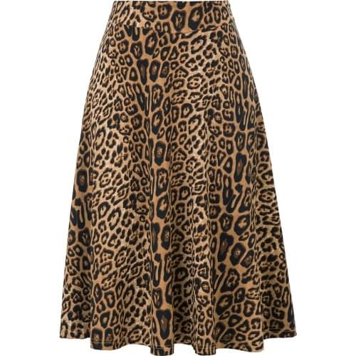 Kate Kasin Womens Skirts Summer Snake/Leopard Pattern High Waist Flared A-line Skirt Knee Length Casual Sweet Fashion New Lady