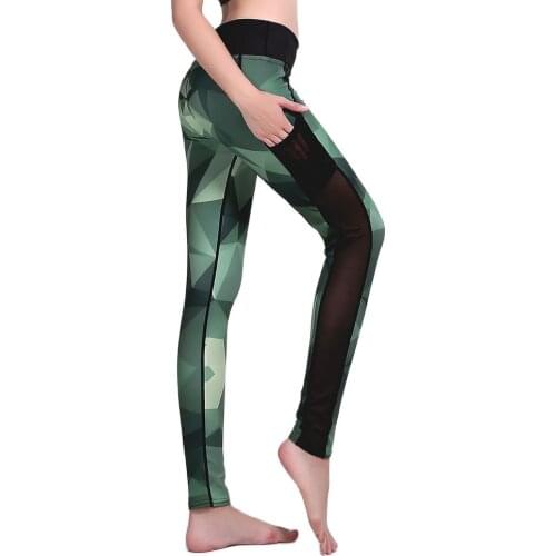 Green Gradient Women Yoga Pants Geometric Printing Slim Blue Grey Tracksuit S TO 3xl Big Size Workout Sports Leggings