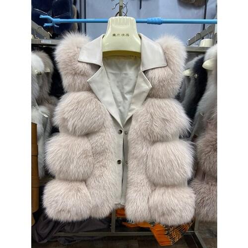 2021s High Quality Luxury Ladys Winter Natural Real Furry Fox Fur Vest Jacket Waistcoat with Genuine Sheepskin Leather