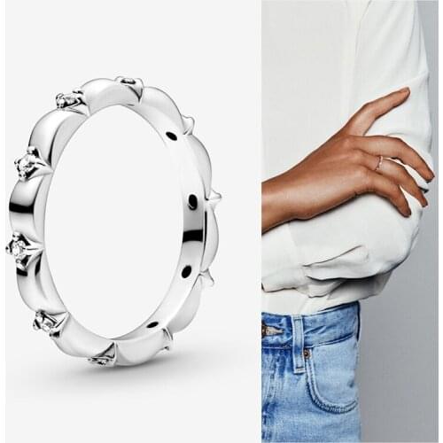 2020 New 925 Sterling Silver Pan Ring Shiny Petals With Crystal Cz Ring For Women Wedding Party Gift Fashion Jewelry