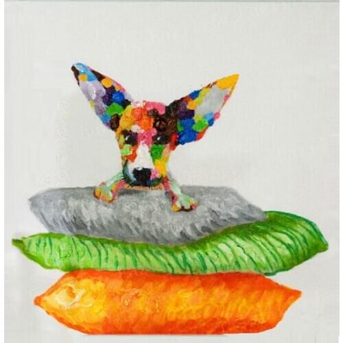 100%Handpainted Abstract Wall Art Lovely Dog Animal Oil Painting On Canvas Animal Pictures For Living Room Decor