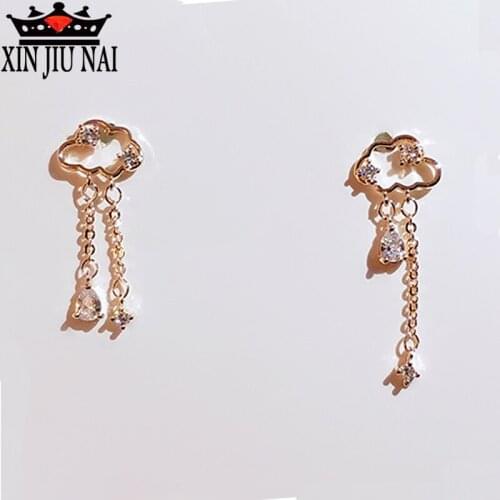 2020 new trendy Korean wave temperament asymmetric hollow cloud inlaid zircon earrings small fresh charm womens brand jewelry