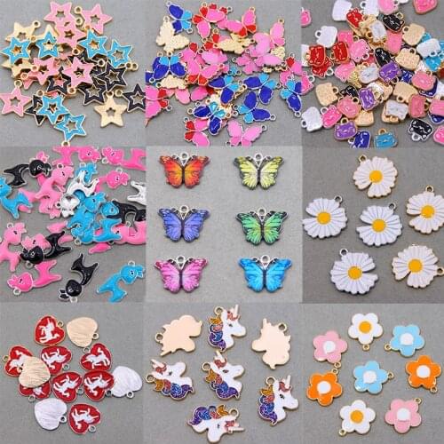 6/10pcs animal unicorn butterfly cat flower enamel pendant oil drop pendant lady DIY jewelry bracelet earring accessories