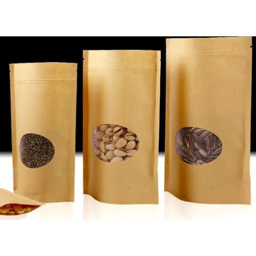 Free Shipping White Paper Seal Bag Frost window Stand up Dried Food Snack Tea packing Ziplock Kraft Bags 100pcs/lot