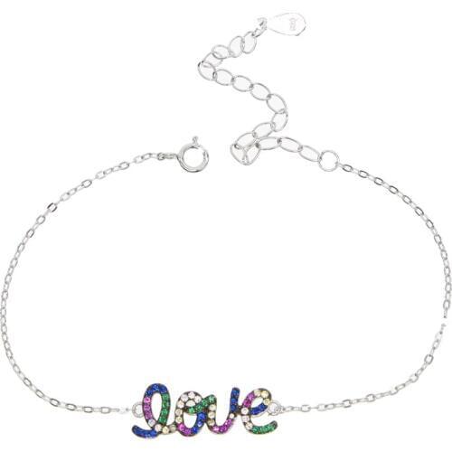 Letter LOVE Micro colorful Cubic Zirconia Rose Gold Color Bracelet Jewelry Austrian 925 silver Top Quality Wholesale