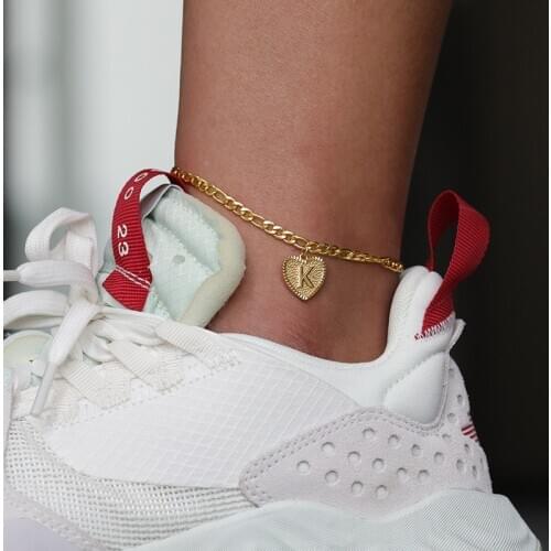 Anklets for women anklet initial anklet bracelet for women Gold stainless steel foot chain letter heart Pendant anklet women