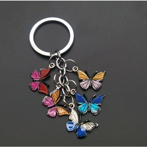 Random 5 colors New Colorful Enamel Butterfly Keychain Insects Car Key Women Bag Accessories Jewelry Gifts