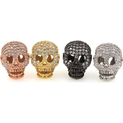 3D Copper Pave CZ Skull Beads Hollow Skeleton Head Charms for Jewerly Making 17.6x12.8x12.3MM
