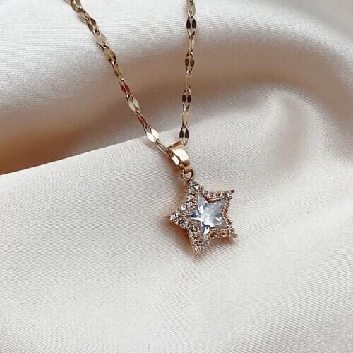 316L Stainless Steel Fashion Fine Jewelry Zircon Brightest Star In The Night Sky Charms Chain Choker Necklace Pendants For Women