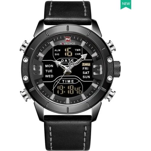 NAVIFORCE Top Luxury Mens Watches Army Military Leather Waterproof Digital Quartz Sports Watches Waterproof Relogio Masculino