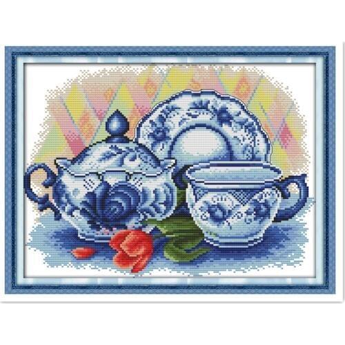 The Celadon Teapot Home Decor Embroidery Cross Set DMC Cross Stitch Fabric Chinese Counted Cross Stitch Pattern Home Decoration