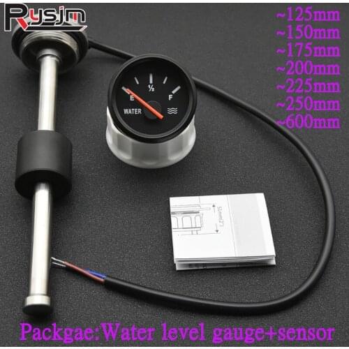 Red Backlight 52MM Water Level Gauge With Water Level Sensor 125/150/175/200/225/275/325/525/575MM 0-190Ohm Car Gauges For Boat